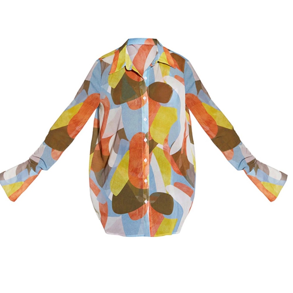 PRETTY LITTLE THING Multi Abstract Printed Oversized Beach Shirt